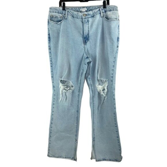 Good American Good Boy High Rise Distressed Jeans in Light Wash - Picture 2 of 5